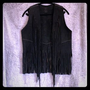 VINTAGE Black Leather Fringe Vest from Australia🔥